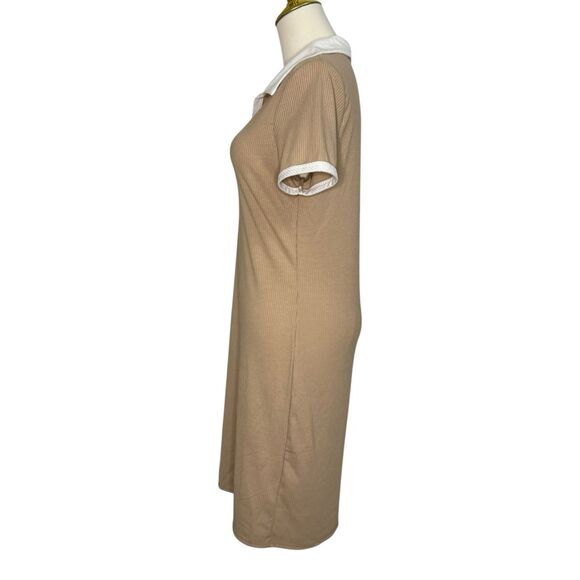 Livi by Olivia Rae Women’s Large Knit Midi Dress Tan Collared Ribbed Preppy NEW - Picture 3 of 6